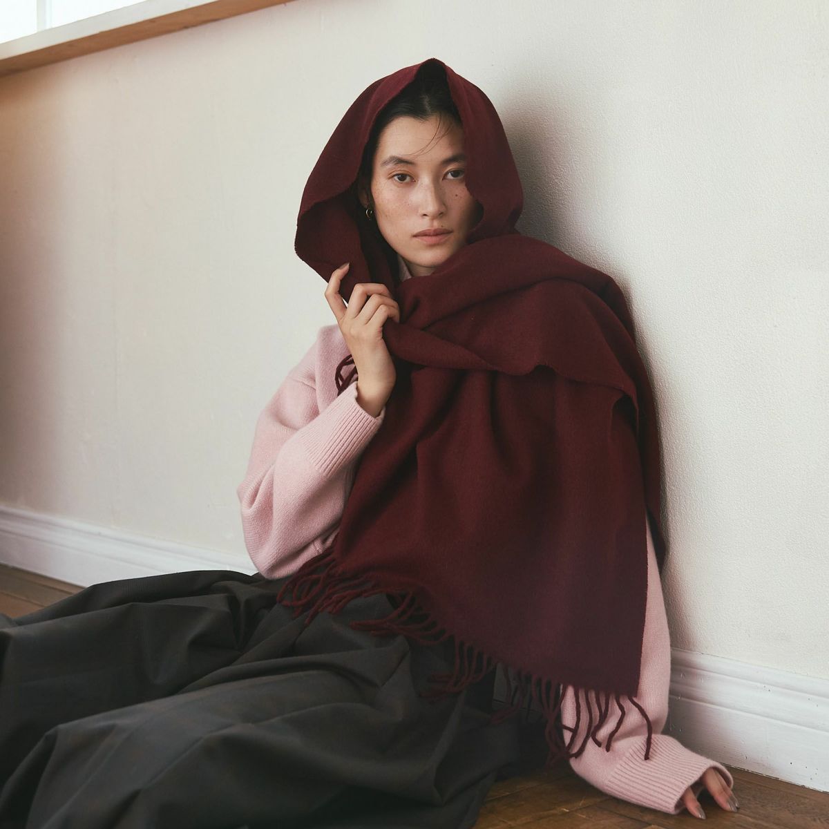 イタリア製再生カシミヤ100％大判無地ストール