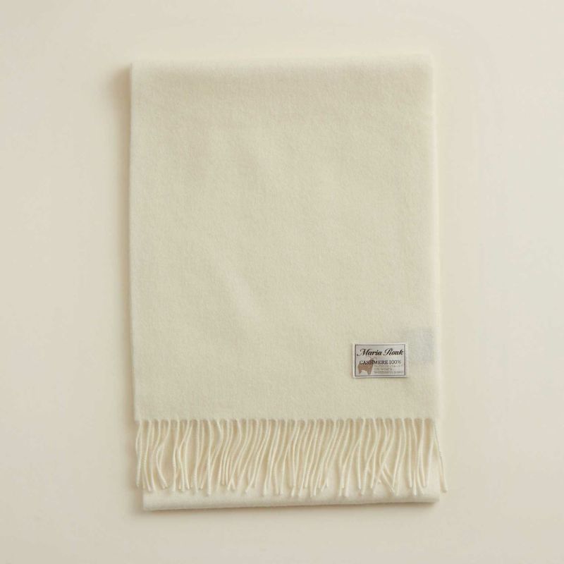 無染色】カシミヤ100%無地マフラー＜ホワイト＞