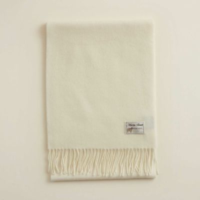 無染色】カシミヤ100%無地マフラー＜ホワイト＞