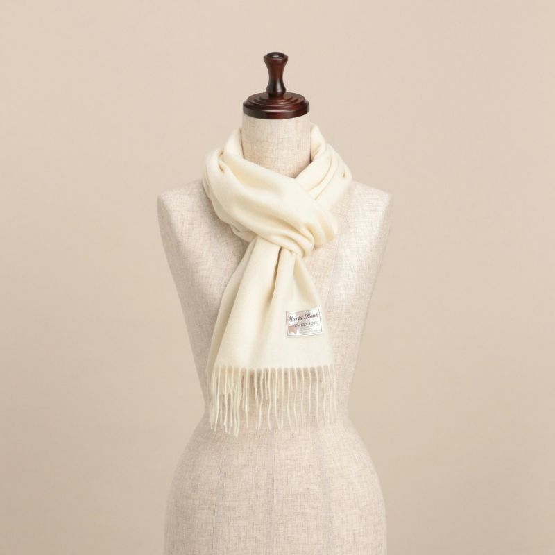無染色】カシミヤ100%無地マフラー＜ホワイト＞