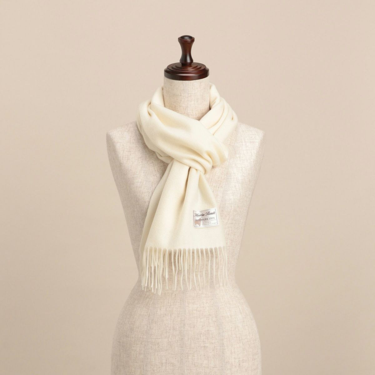 無染色】カシミヤ100%無地マフラー＜ホワイト＞