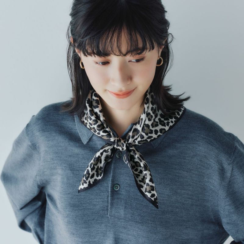 レオパードスカーフ＜グレー＞　シルク100%　日本製