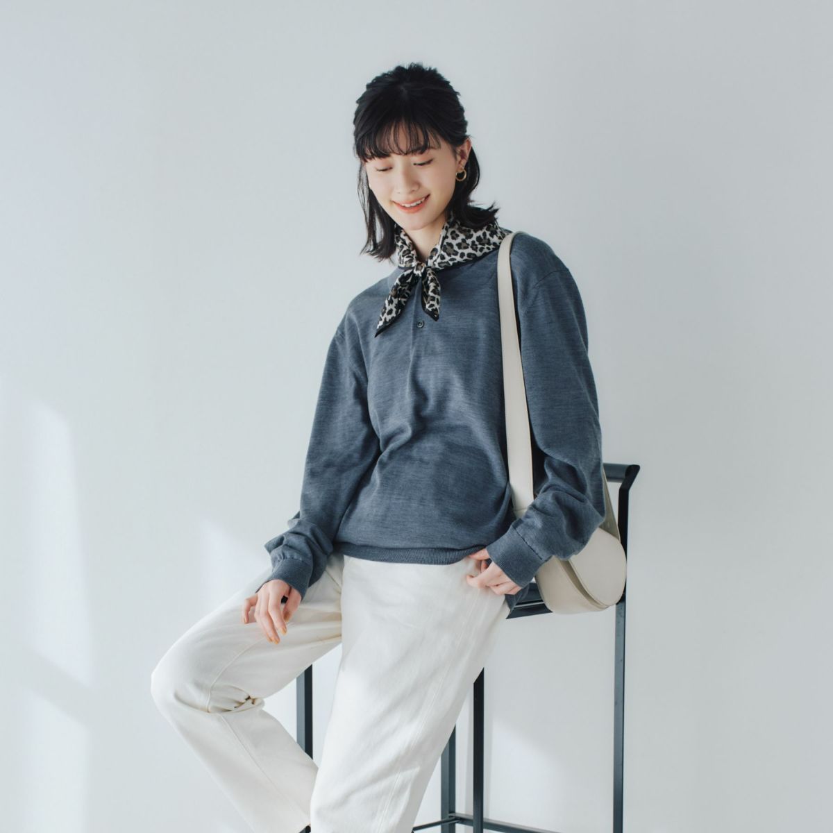 レオパードスカーフ＜グレー＞　シルク100%　日本製