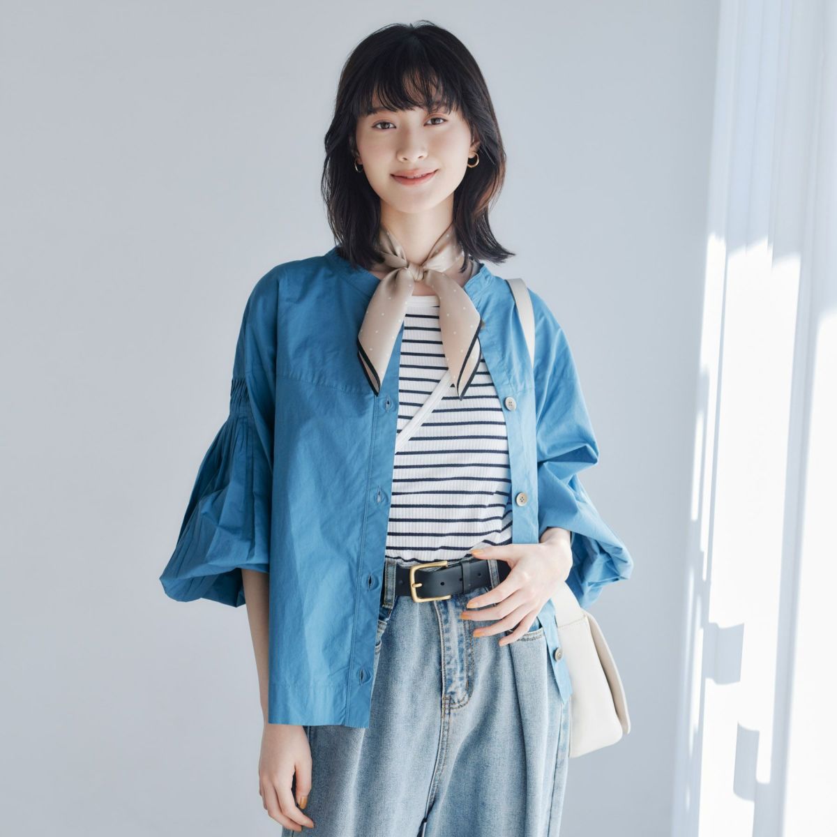 ピンドットスカーフ＜モカ＞　シルク100%　日本製