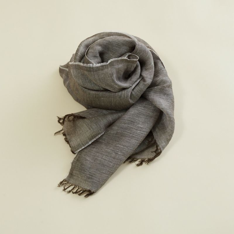  大判リネンコットンストール＜ブラウン＞ イタリア製