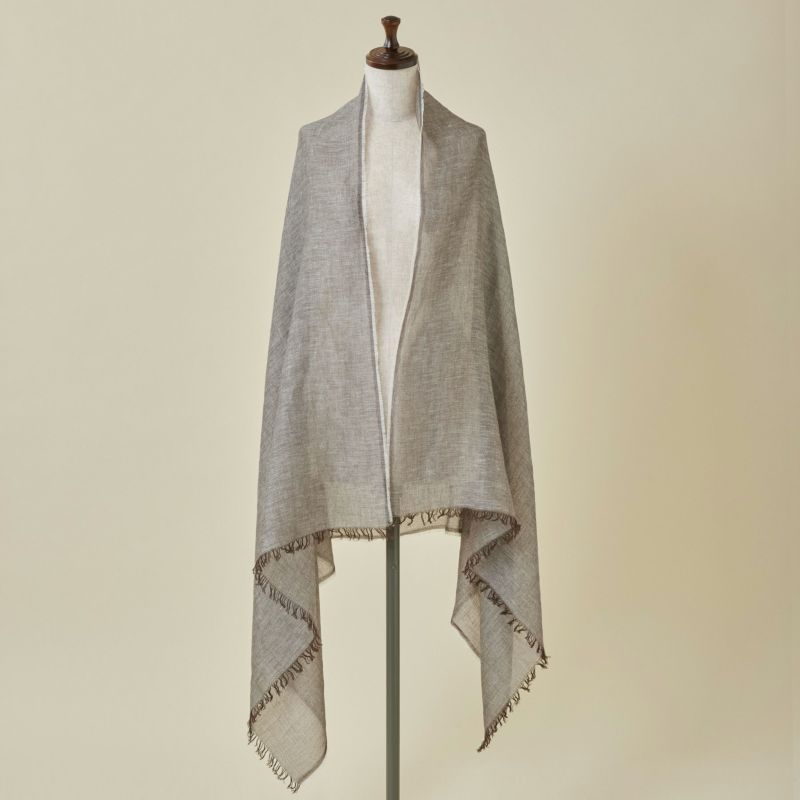 イタリア製　大判リネンコットンストールのブラウン