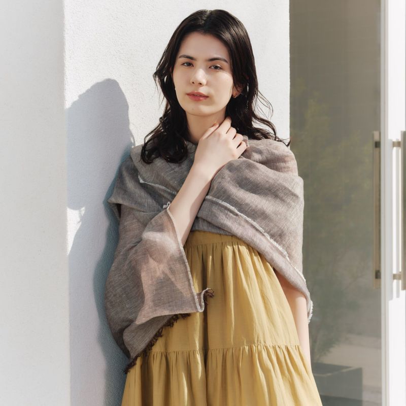  大判リネンコットンストール＜ブラウン＞ イタリア製