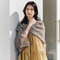  大判リネンコットンストール＜ブラウン＞ イタリア製