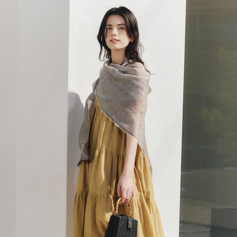  大判リネンコットンストール＜ブラウン＞ イタリア製