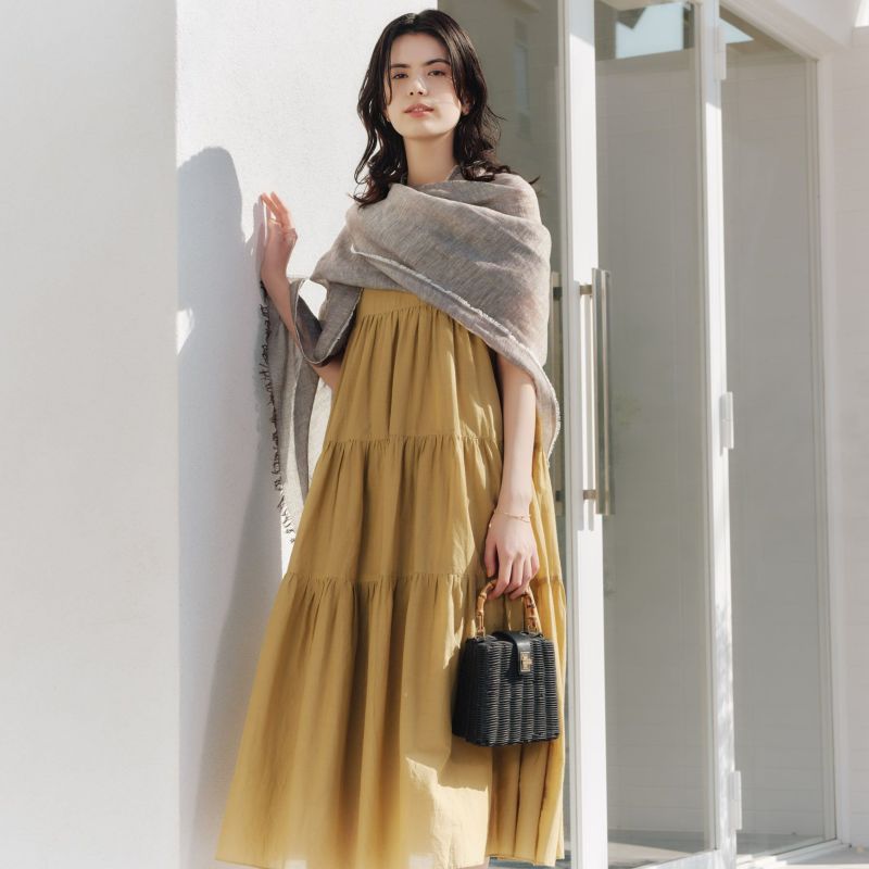  大判リネンコットンストール＜ブラウン＞ イタリア製