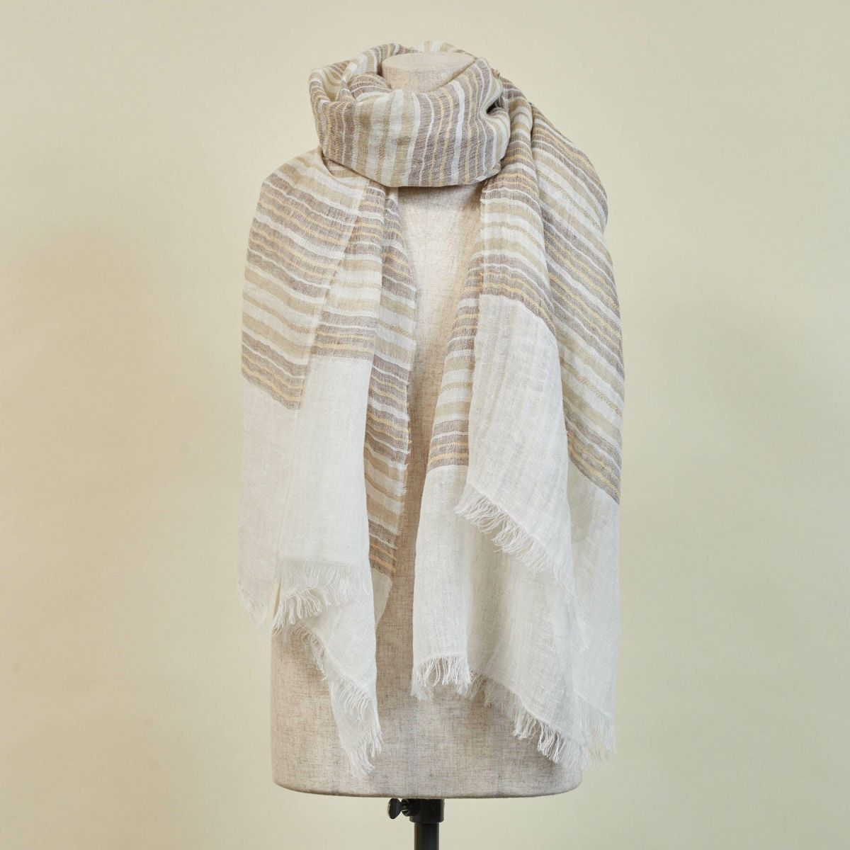 大判リネンボーダーストール
