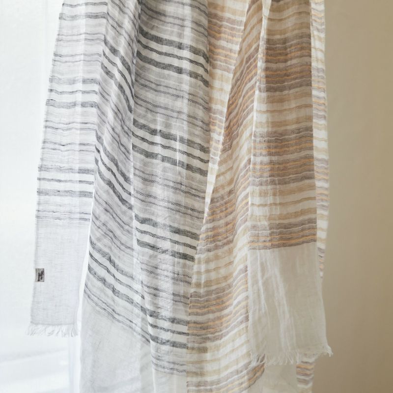 大判リネンボーダーストール