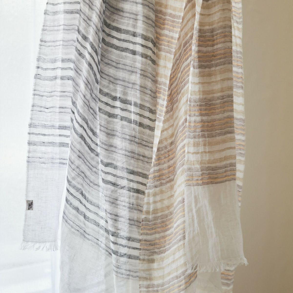 大判リネンボーダーストール