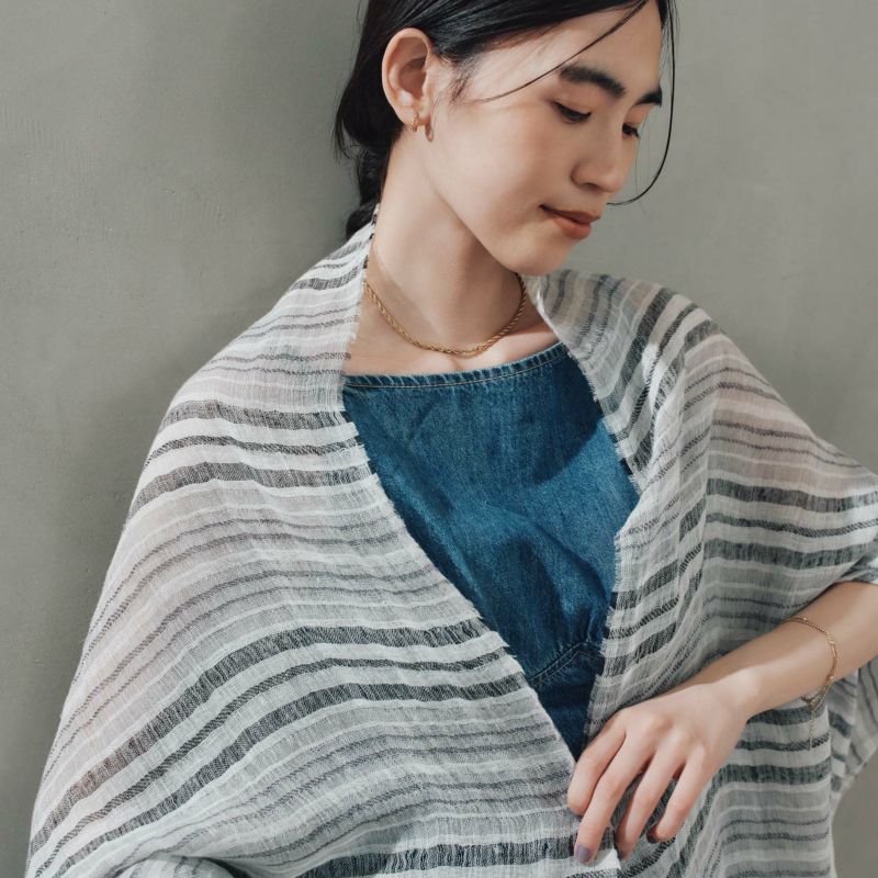 大判リネンボーダーストール