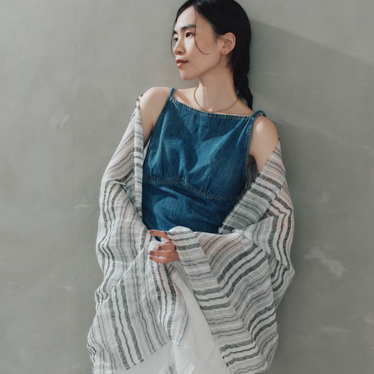 大判リネンボーダーストール