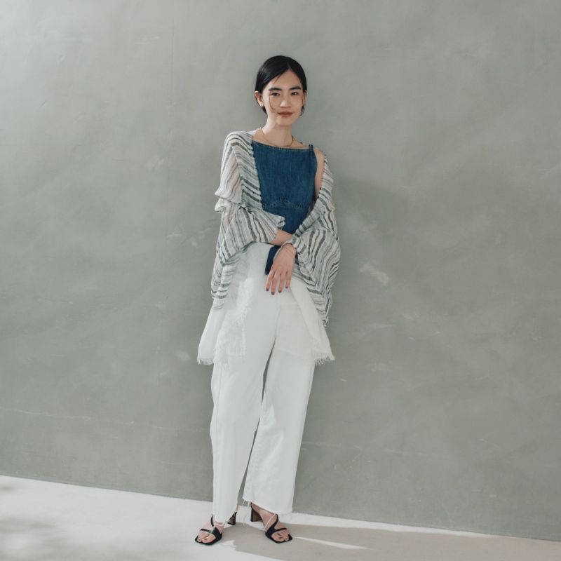 大判リネンボーダーストール