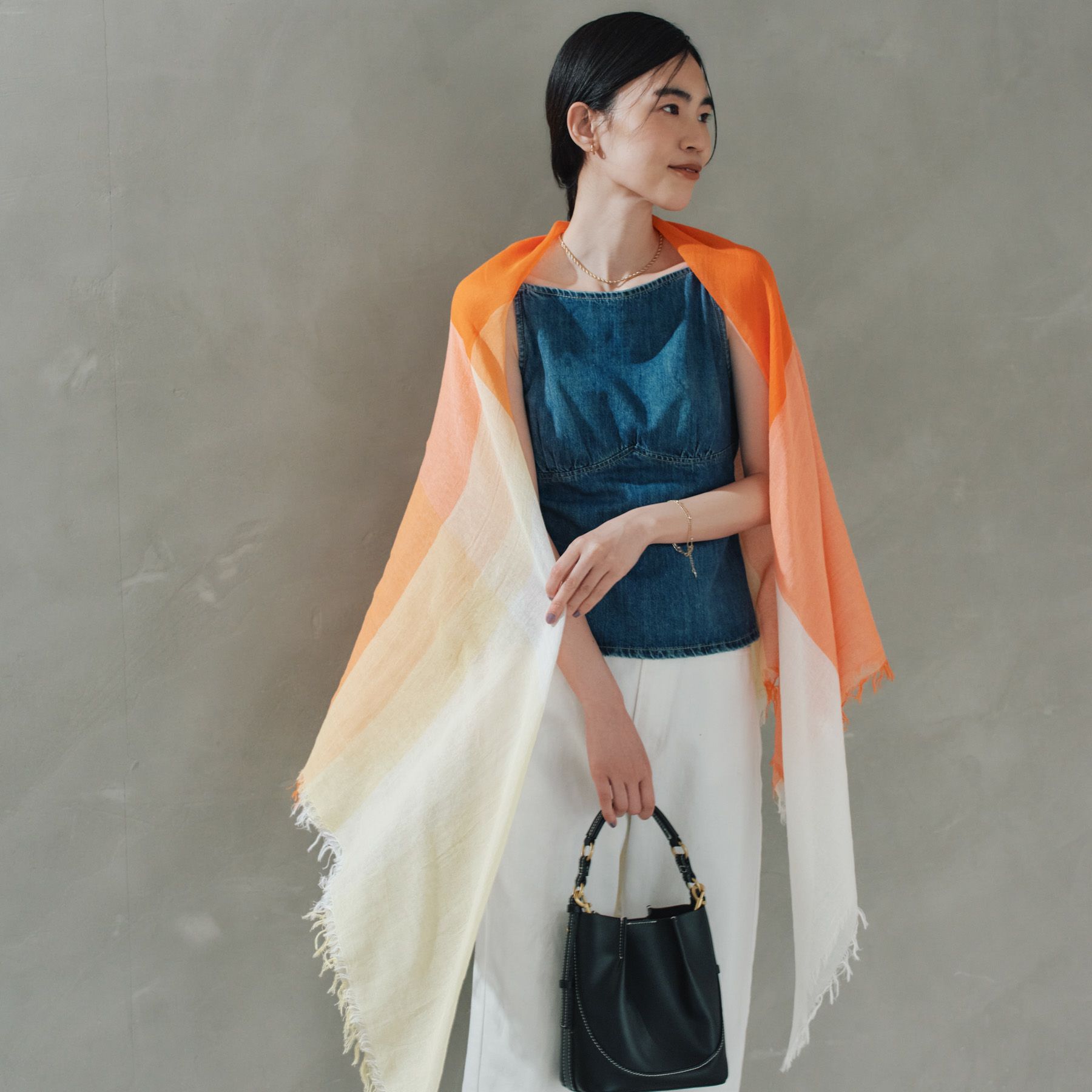 コットンスクエアチェックストール＜オレンジ＞ 日本製 | Maria Rouk  