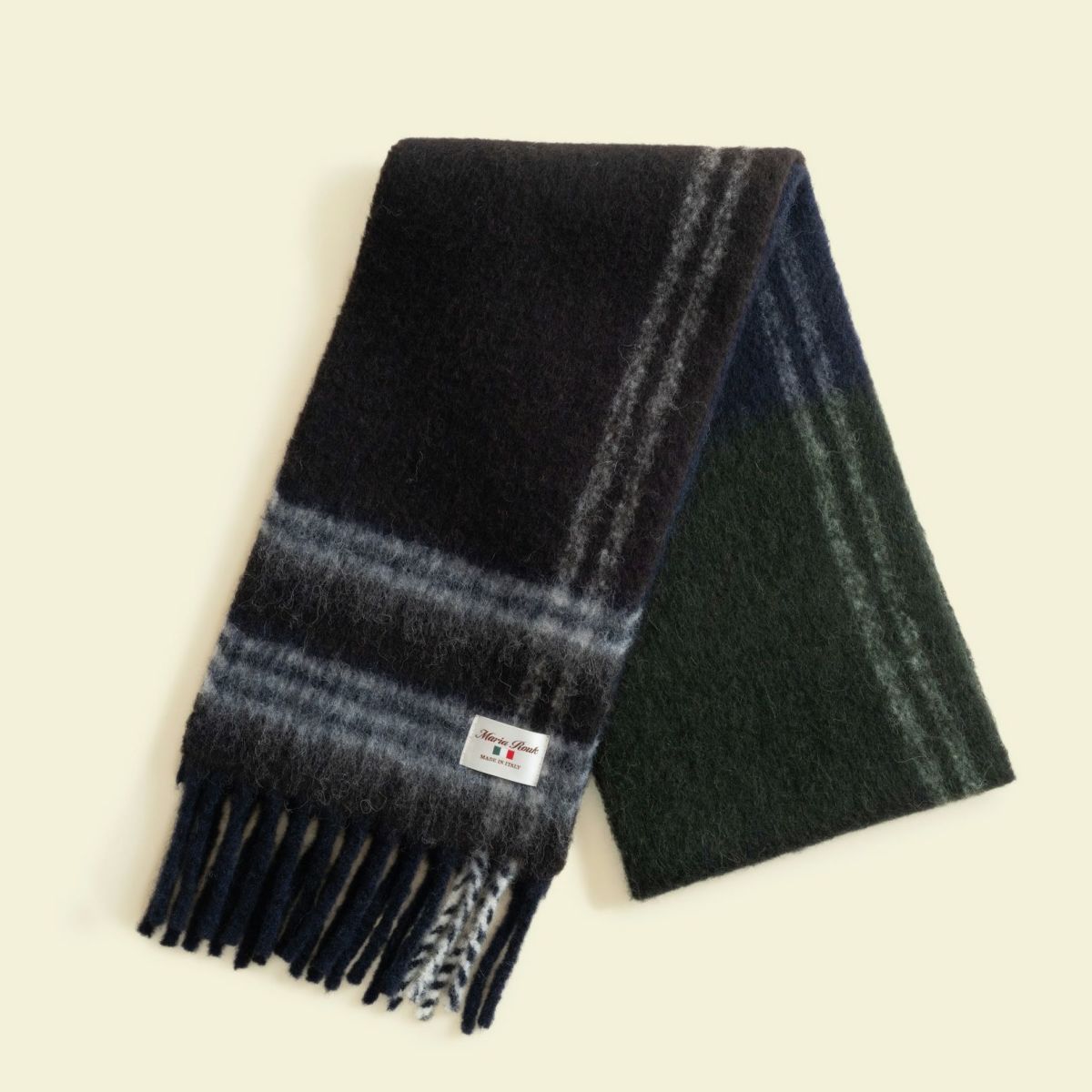 タリア製 アルパカチェックボリュームマフラー