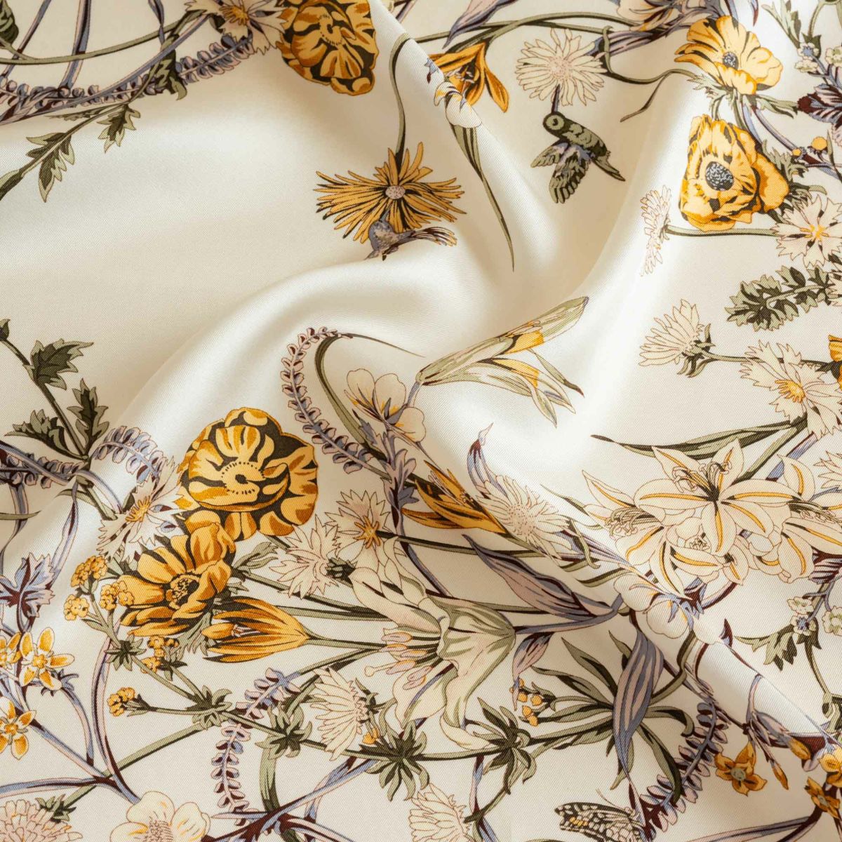  ボタニカルスカーフ＜ネイビー＞　シルク100%　日本製