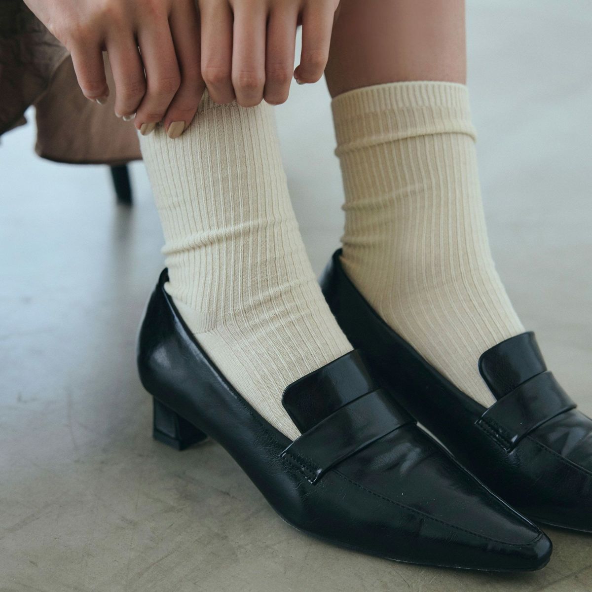 コットンシルクリブソックス＜アイボリー＞