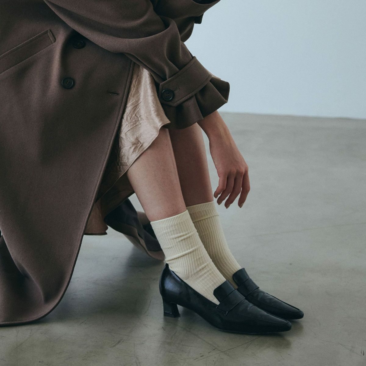 コットンシルクリブソックス＜アイボリー＞