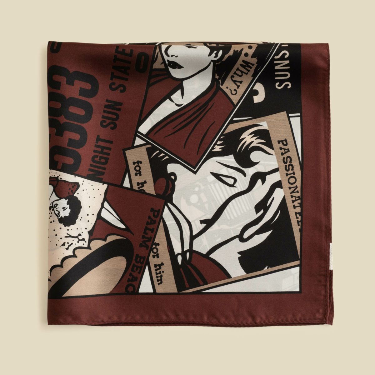 アメコミスカーフ＜ブラウン＞　シルク100%　日本製