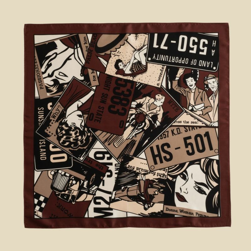 アメコミスカーフ＜ブラウン＞　シルク100%　日本製