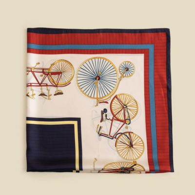 自転車柄スカーフ＜ネイビー＞ シルク100% 日本製 | Maria Rouk