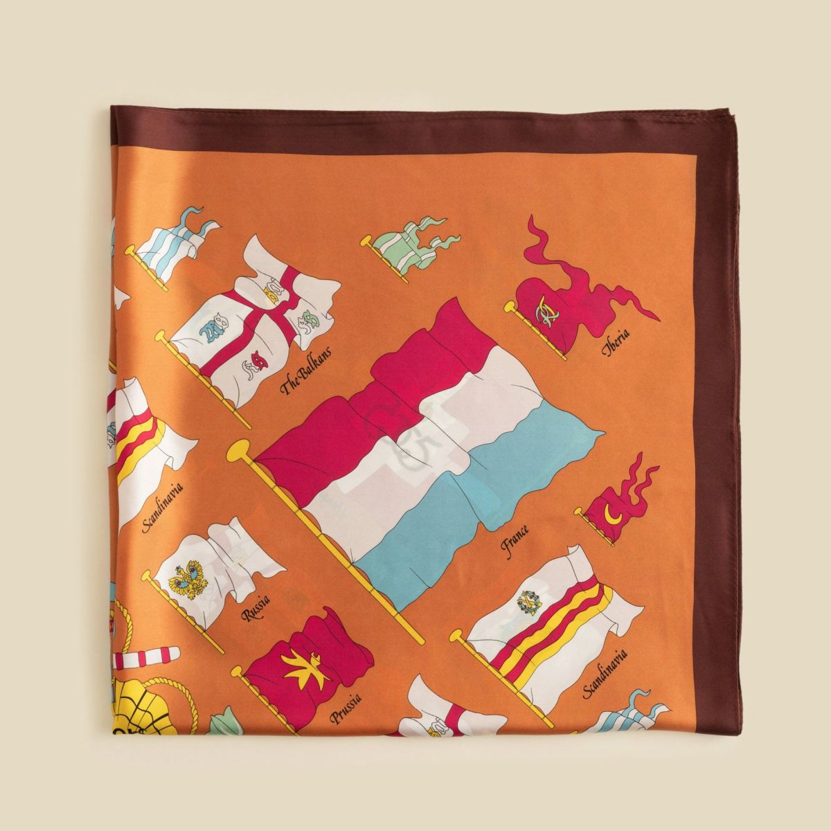 旗柄スカーフ＜ブラウン＞　シルク100%　日本製