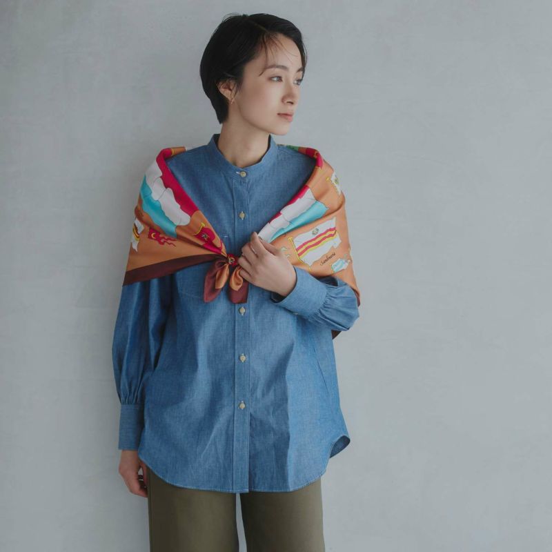 旗柄スカーフ＜ブラウン＞　シルク100%　日本製