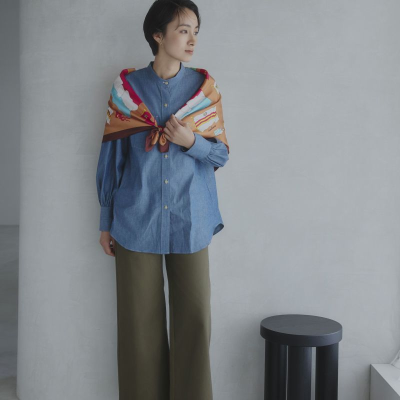 旗柄スカーフ＜ブラウン＞　シルク100%　日本製