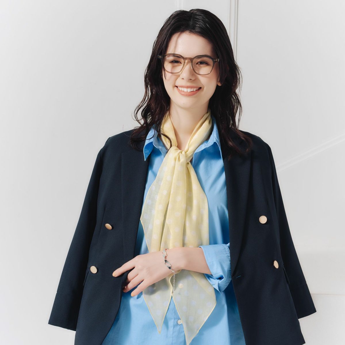  ドット剣先コットンリネンスカーフ＜イエロー＞