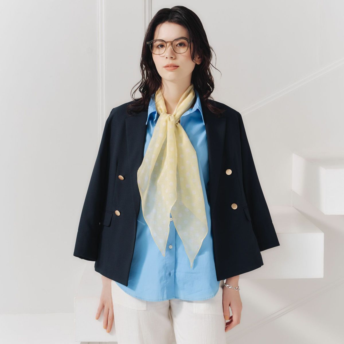  ドット剣先コットンリネンスカーフ＜イエロー＞