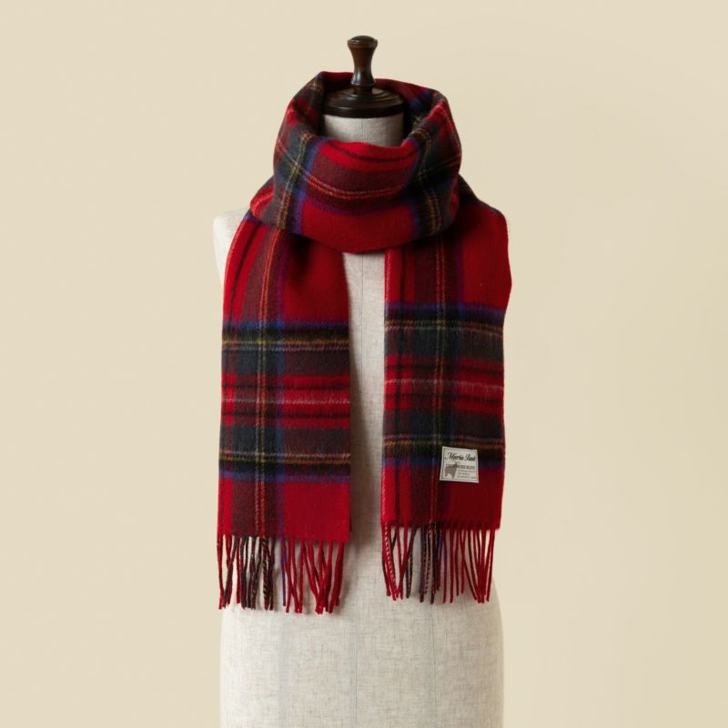 カシミヤブレンドチェックリバーシブルマフラー＜レッド＞