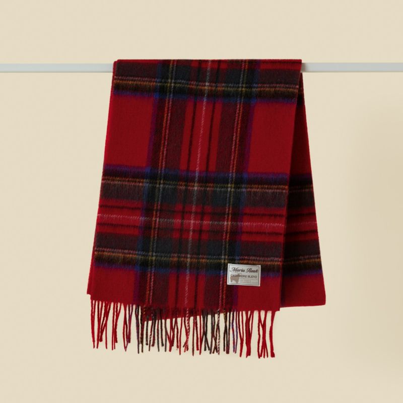 カシミヤブレンドチェックリバーシブルマフラー＜レッド＞