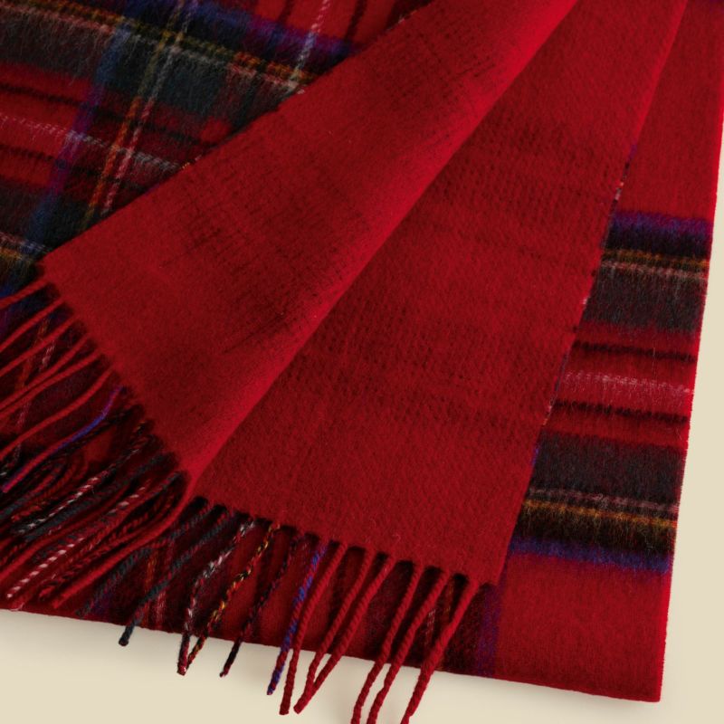 カシミヤブレンドチェックリバーシブルマフラー＜レッド＞