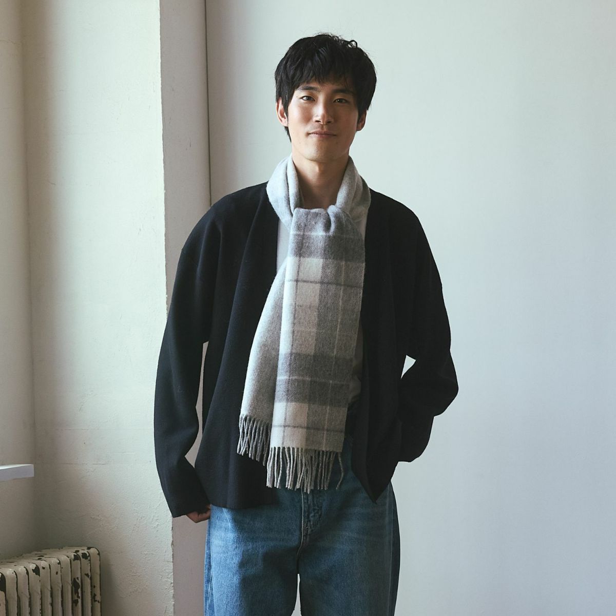 カシミヤブレンドチェックリバーシブルマフラー