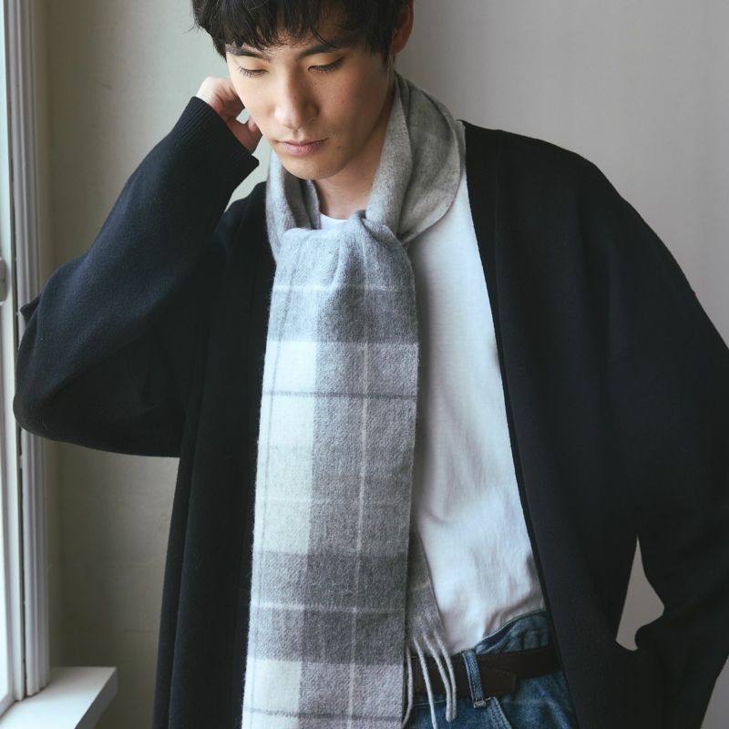 カシミヤブレンドチェックリバーシブルマフラー