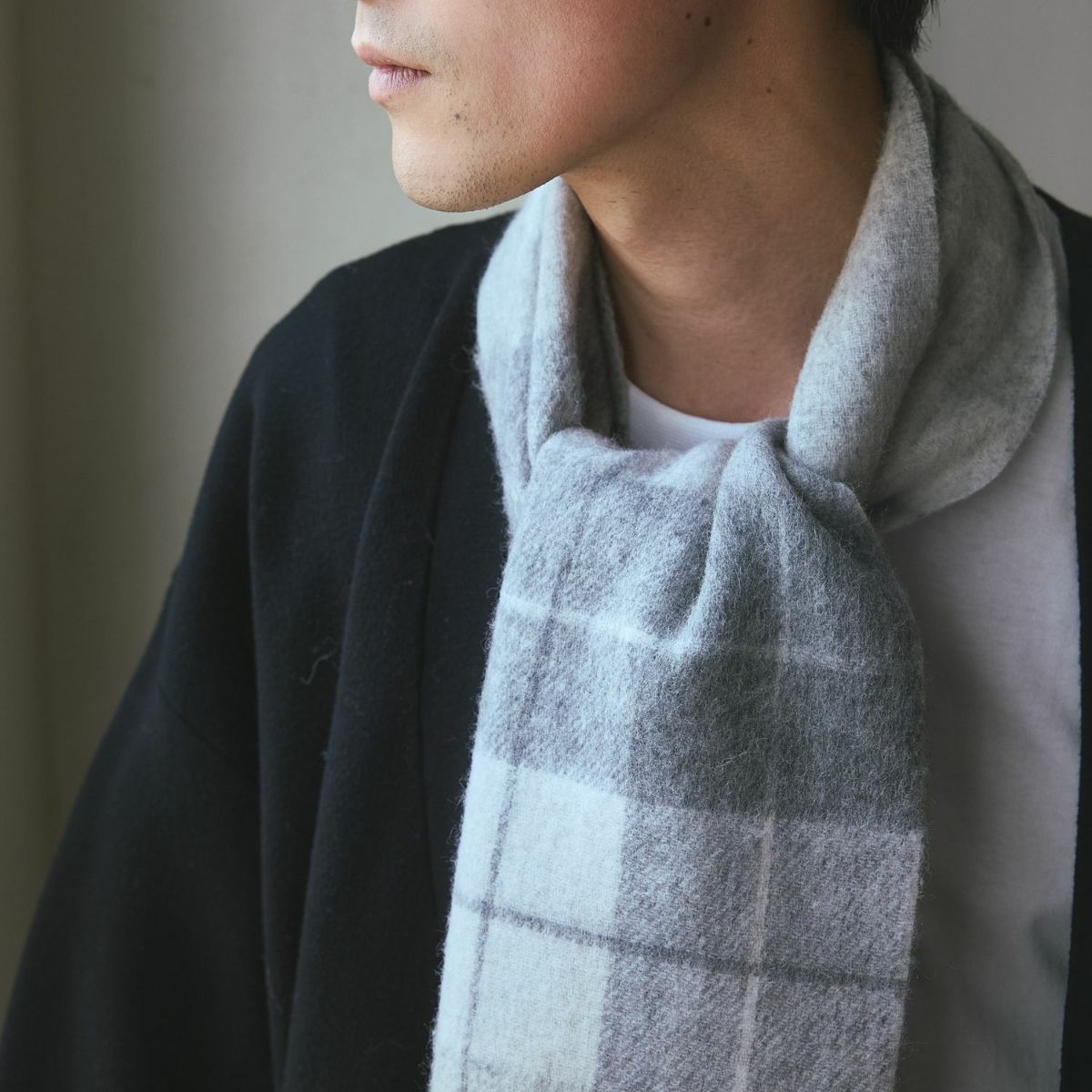 カシミヤブレンドチェックリバーシブルマフラー