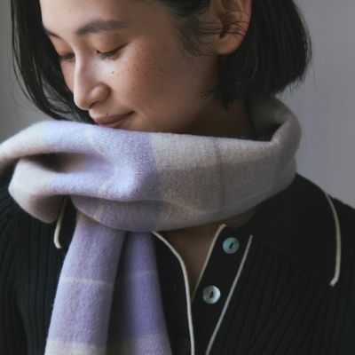 カシミヤブレンドチェックリバーシブルマフラー