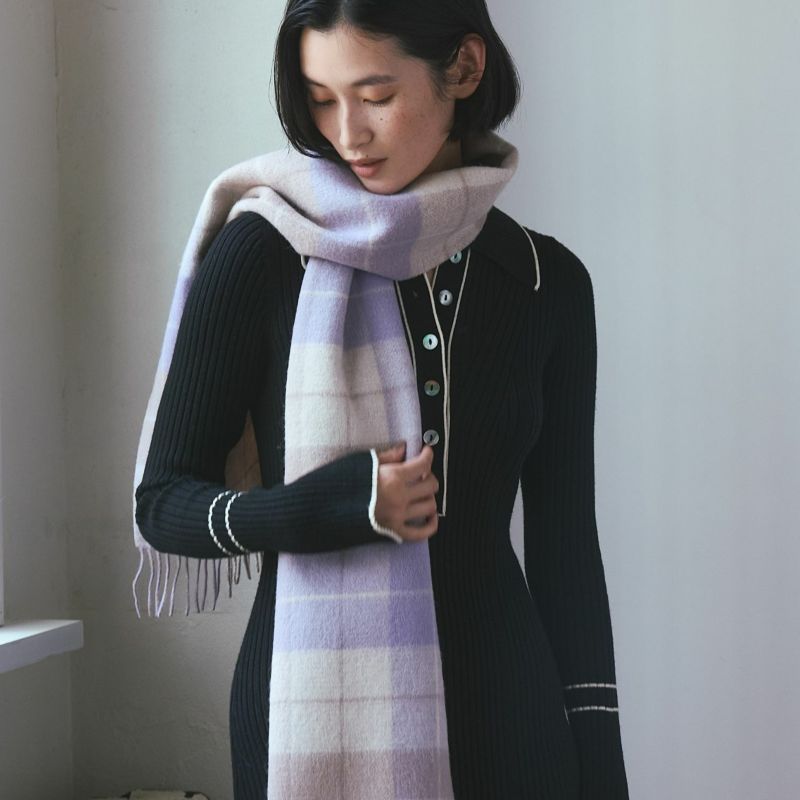 カシミヤブレンドチェックリバーシブルマフラー