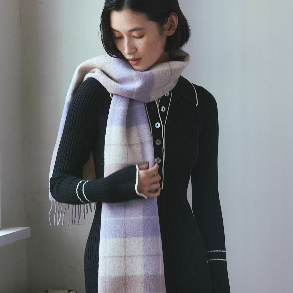 カシミヤブレンドチェックリバーシブルマフラー