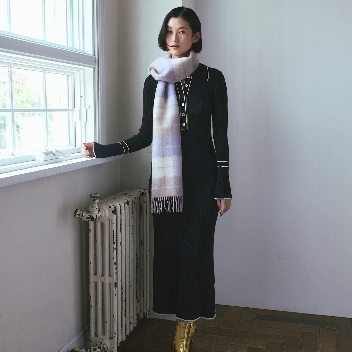 カシミヤブレンドチェックリバーシブルマフラー