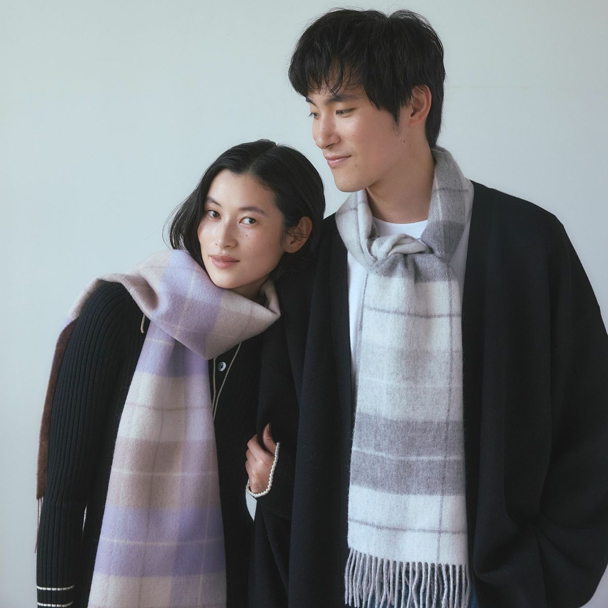 カシミヤブレンドチェックリバーシブルマフラー