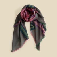 カシミヤブレンドスクエア大判チェックストール 日本製＜モスグリーン＞