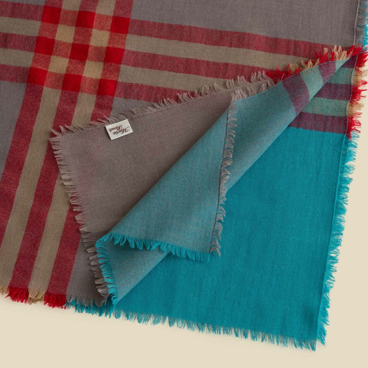  カシミヤブレンドスクエア大判チェックストール 日本製＜モカ＞