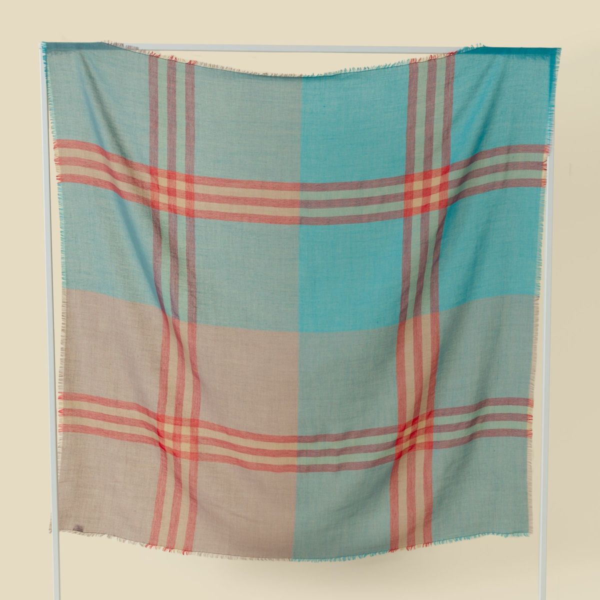  カシミヤブレンドスクエア大判チェックストール 日本製＜モカ＞