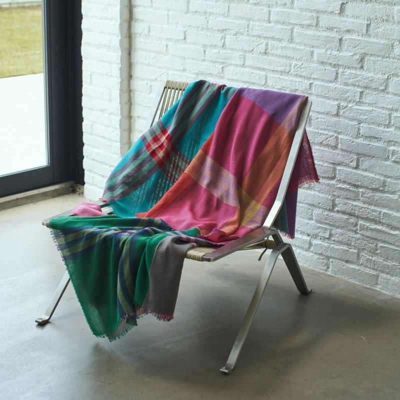  カシミヤブレンドスクエア大判チェックストール 日本製