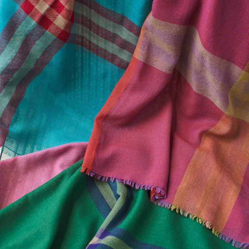  カシミヤブレンドスクエア大判チェックストール 日本製