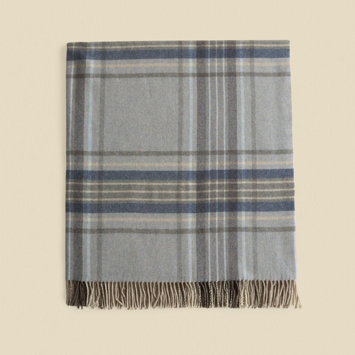  イタリア製ウール100％ 杢チェックケープ＜ブルー＞